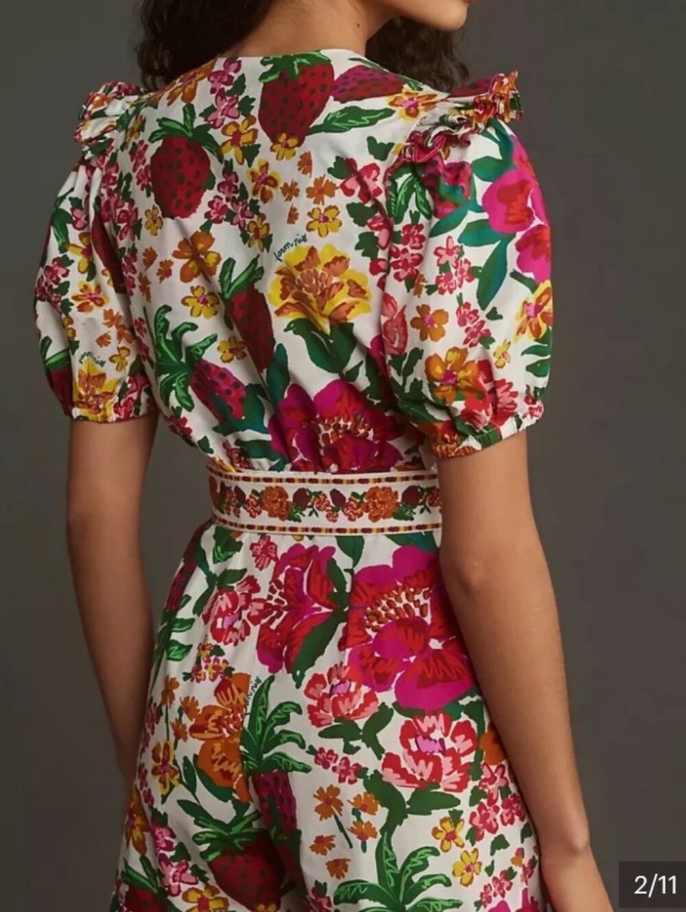 NWOT Anthropologie Farm Rio Floral V-Neck Puff-Sleeve Romper in Multicolor ,M - Picture 7 of 8